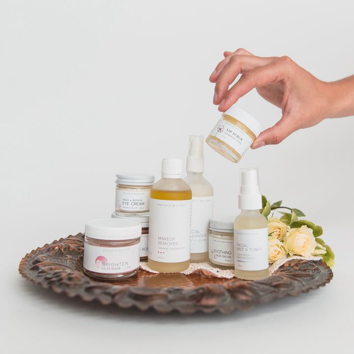 face care set hand grabbing lip scrub