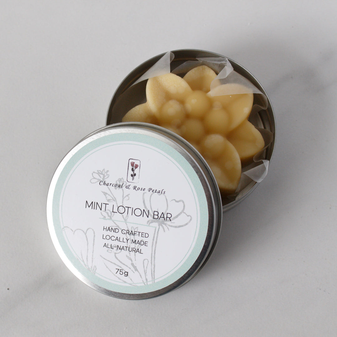 mint lotion bar flower shape in tin