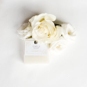 White Simple Soap hand & body bar with white rose arrangement